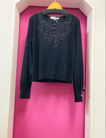 슈퍼 뷰티 블랙 자수 니트 긴팔 상의