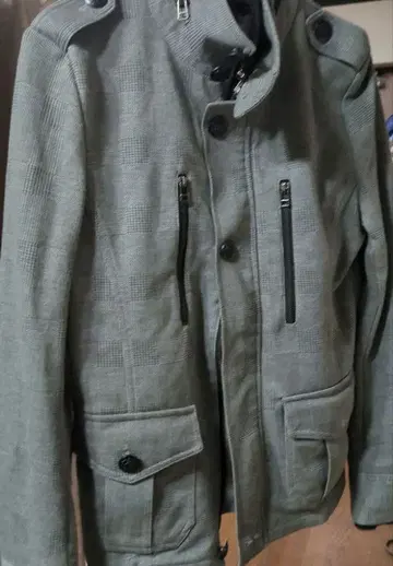 그레이 체크 무늬 밀리터리 자켓