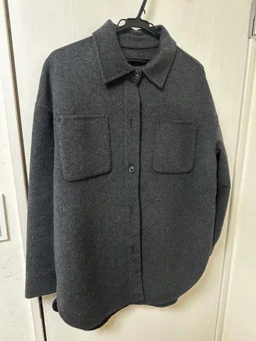 울 혼방 오버 사이즈 셔츠 자켓 그레이