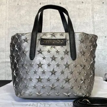 새상품급 JIMMY CHOO MINISARA 메탈릭 실버 2WAY 백