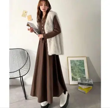 ClassicalElf 허리 리본 니트 원피스 (롱 기장)