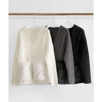 [ VERY 게재 ] ELFRANK 퍼 포켓 부착 V넥 니트 가디건