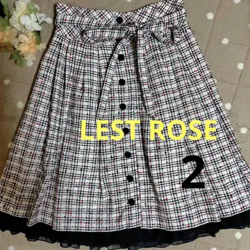 레스트로즈 체크 무늬 트위드 스커트 리본 포함