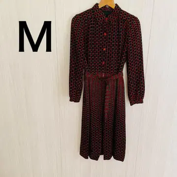 M 사이즈 빨간색과 블랙 패턴 원피스 레트로 쇼와 레트로 구제 의류