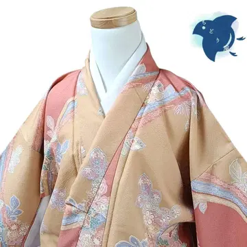 C32 치도리야 기모노 코몬 워셔블 기모노 화학 섬유 꽃 오렌지