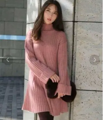 아푸와이저 리셰 리브 플레어 니트 미니 원피스 한정판 색상 핑크