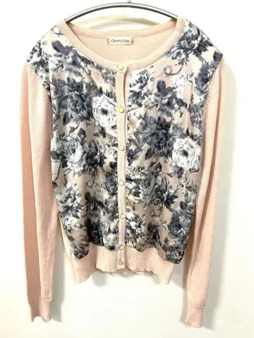 새상품 택 포함 체리앤 가디건 꽃무늬 핑크 그레이