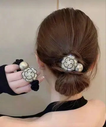 [ 미사용 새상품 ] 블랙 꽃 모티브 머리끈 한국
