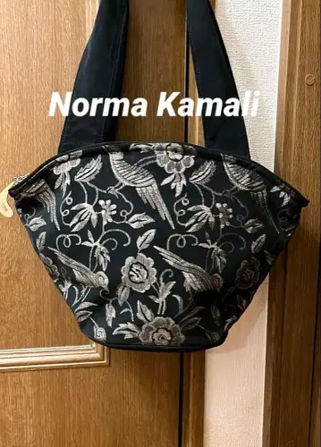 노르마 카말리 자카드 직조 고블랑풍 새와 꽃무늬 백 골드