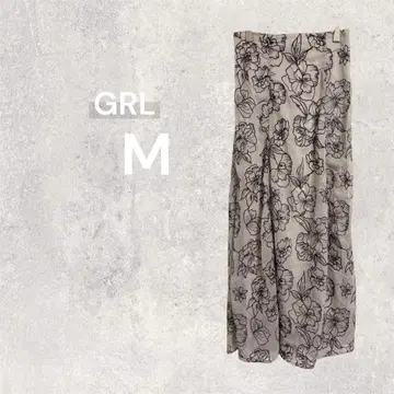 GRL 그레일 꽃무늬 플레어 스커트 롱 기장 플라워 프린트 올 패턴 M