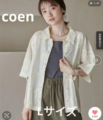 coen 3D 플라워 자수 하프 슬리브 셔츠