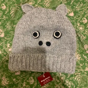 새상품 동물 얼굴 니트 모자 그레이 귀 포함