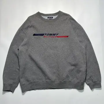 90s 타미힐피거 맨투맨 L 그레이 자수 로고 구 택 7307