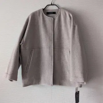 저널 스탠다드 비버 노카라 숏코트 베이지