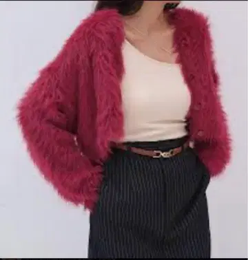 샤기 니트 숏 가디건