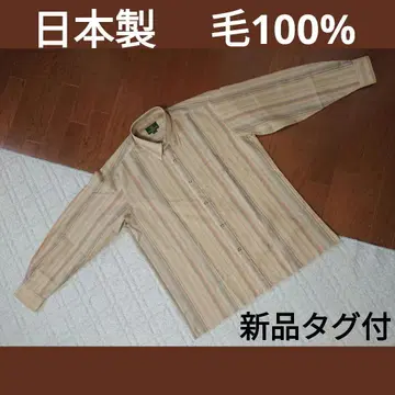 80s~90s 쇼와 레트로 스트라이프 울 긴팔 셔츠 L 일본제 남성용