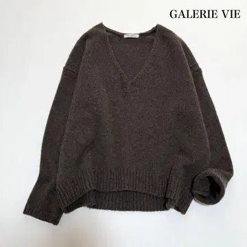 갤러리 비 파인 울 100% V넥 니트 브라운 일본제