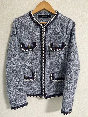 ZARA BASIC 트위드 자켓 네이비 트위드