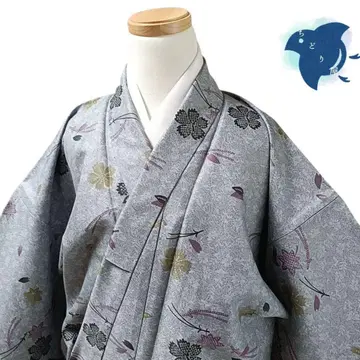 C32 치도리야 기모노 코몬 워셔블 기모노 화학 섬유 꽃 그레이