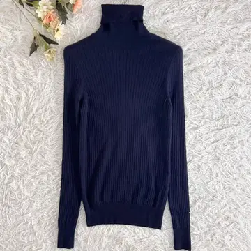 Drawer 드로어 캐시미어 실크 터틀 리브 니트 네이비