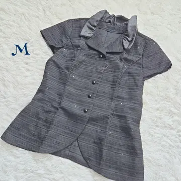 빈티지 실크 혼방 화려한 스팽글 보더 직조 셔츠 M