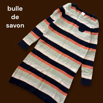 뷔르데사봉 울 100% 보더 니트 원피스 미니 포켓 F