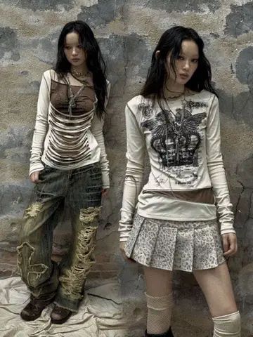 [ NO ROMANCE ] 긴팔 T셔츠 S사이즈 & 가죽 팬츠 S사이즈