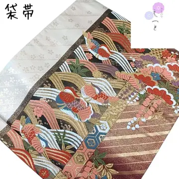 28년산 후쿠로 오비 원앙 당초 무늬 꽃 금실