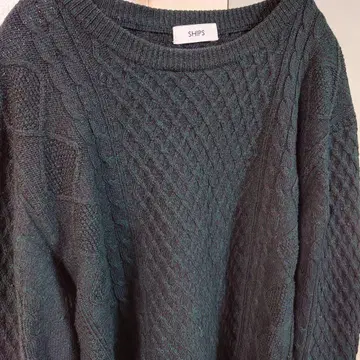 SHIPS 다크 그린 케이블 짜임 니트 L