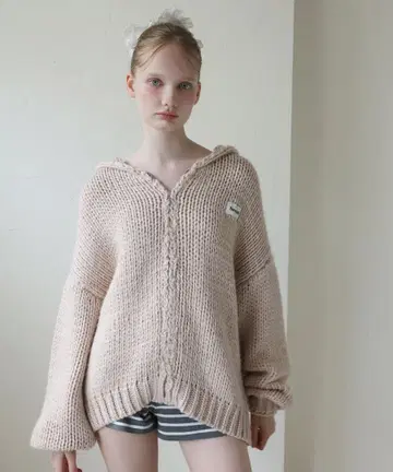 [ Seemi. ] 로우 게이지 후드티 핑크