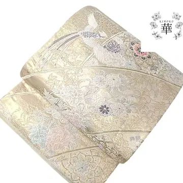 화 후쿠로 오비 봉황 화문 꽃 흰금 화이트 핑크