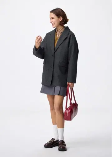 GU 코지 멜톤 하프 코트 M 그레이