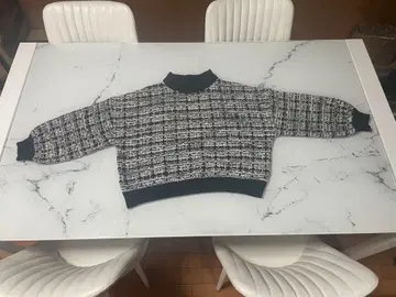 체크 무늬 긴팔 하이넥 스웨터 M 사이즈