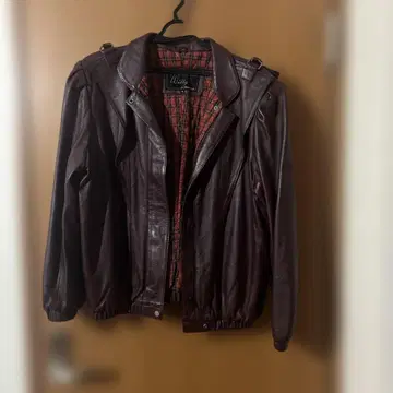 Willy 버건디 가죽 라이더 자켓