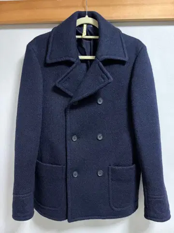 유나이티드 애로우즈 울 더블 브레스트 피 코트 네이비 이탈리아제