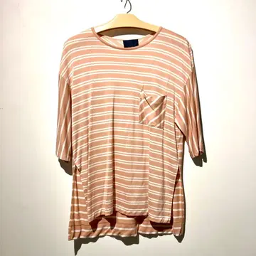 스트라이프 포켓 사이드 슬릿 오버 T셔츠 레이어드