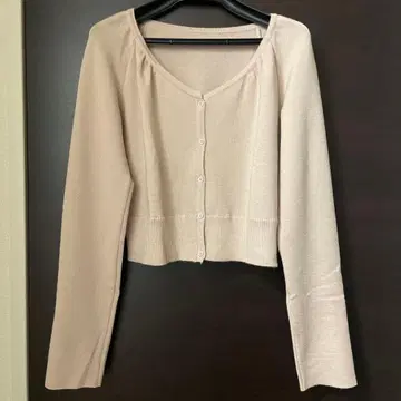 FOXEY 핑크 베이지 니트 가디건 긴팔