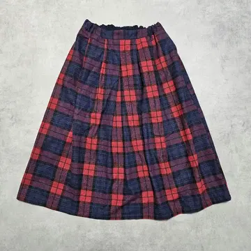 플레어 롱 스커트 체크 빨간색