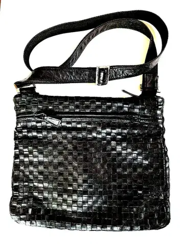 블랙 뜨개질 가죽 여성용 숄더백