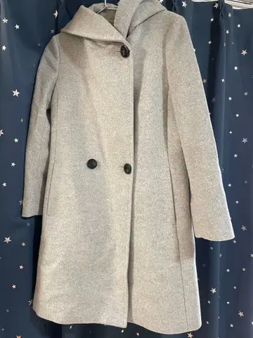 23구 그레이 후드 부착 롱 코트