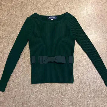 M'S GRACY 다크 그린 리본 포함 스웨터 38