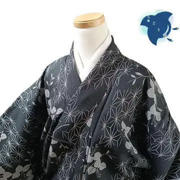 C33 치도리야 기모노 코몬 워셔블 기모노 화학 섬유 린넨 아사노하 블랙