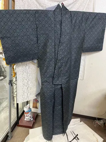 오시마 이중 기모노 네이비 바탕 교육용 실 부착 새상품급