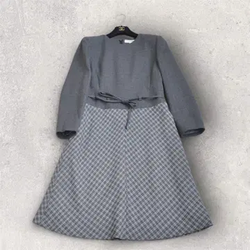 피에르 가르뎅 울 체크 스커트 원피스 그레이