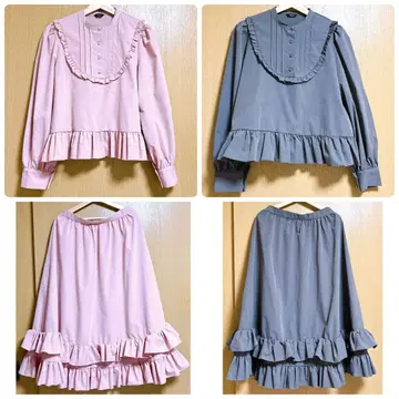 시마무라 미나카타 유이 블라우스 스커트 셋업 2색 세트 핑크 그레이