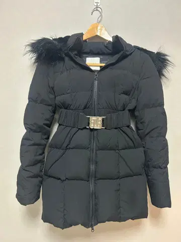 GYDA 블랙 다운 코트 벨트 포함