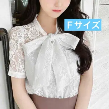 [ 새상품급 ] 미셸 마카롱 시스루 레이스 블라우스 상의 화이트 F