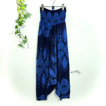 태국산 2way 페이즐리 무늬 알라딘 팬츠 살로펫 네이비 블루