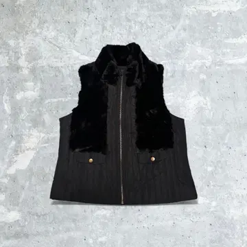 MIMOSALIP 퀼팅 베스트 L 블랙 퍼 포함 숏 기장