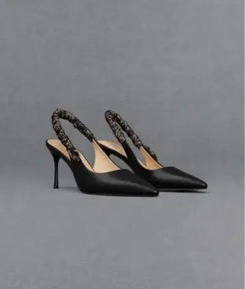 찰스앤키스 가죽 루슈드 프린트 슬링백 펌프스